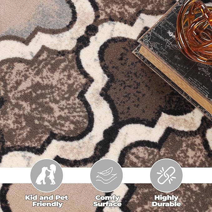 SUPERIOR Indoor Runner Area Rug for Kitchen, Bedroom, Living Room, Entryway, Hallway with Non-Slip Backing, Washable, Perfect for Hardwood Floors- Viking Modern Trellis Design, 2.7 ft. x 6 ft., Ivory