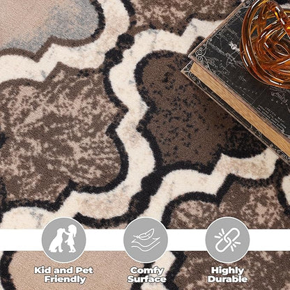 SUPERIOR Indoor Runner Area Rug for Kitchen, Bedroom, Living Room, Entryway, Hallway with Non-Slip Backing, Washable, Perfect for Hardwood Floors- Viking Modern Trellis Design, 2.7 ft. x 6 ft., Ivory