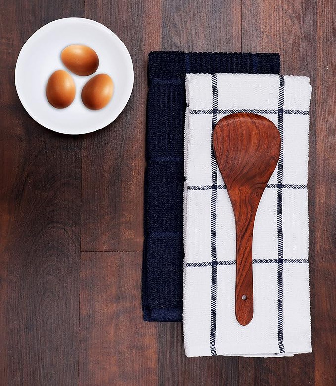 AMOUR INFINI Kitchen Towels Pack of 4 Absorbent, Quick Drying Premium Terry Cotton Dish Towel with Hanging Loop 16x28 Inch Hand & Tea Towels (Blue)