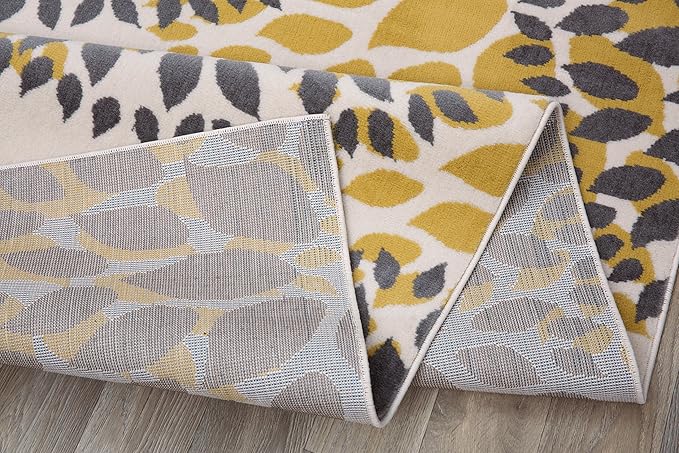 Rugshop Modern Yellow Floral Circles Design Area Rug – Elegant Non-Shedding, 5'x7' for Living Room, Bedroom, Dining Room, Kitchen