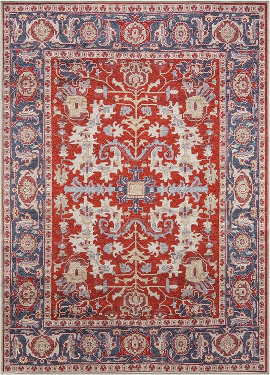 Keen Home Design 5x7 Rug - Machine Washable Area Rug with Non-Slip Backing, Ideal for Living Room, Dining Room, Bedroom - Vintage, Easy Clean, Durable, Low Pile Rug - (5' x 7')