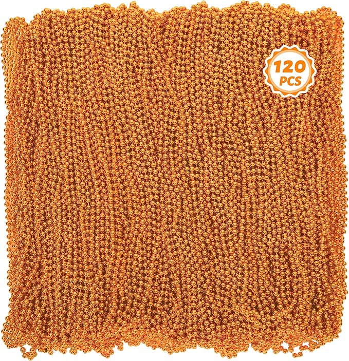 Beaded Necklace, 120 PCS Mardi Gras Accessories, 33" Orange Mardi Gras Beads, Costume Bead Necklace, Party Parade Throws Bulk for Xmas Pirate Birthday Halloween Party Supplies