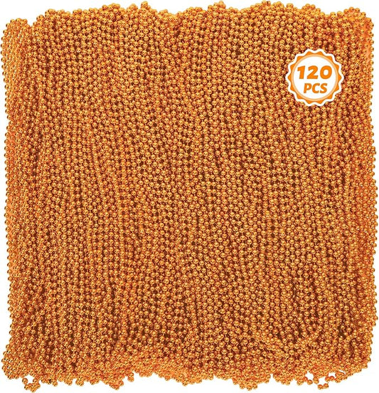 Beaded Necklace, 120 PCS Mardi Gras Accessories, 33" Orange Mardi Gras Beads, Costume Bead Necklace, Party Parade Throws Bulk for Xmas Pirate Birthday Halloween Party Supplies
