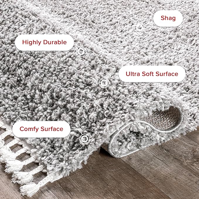 nuLOOM Neva Modern Tasseled Shag Area Rug, 10x14, Grey