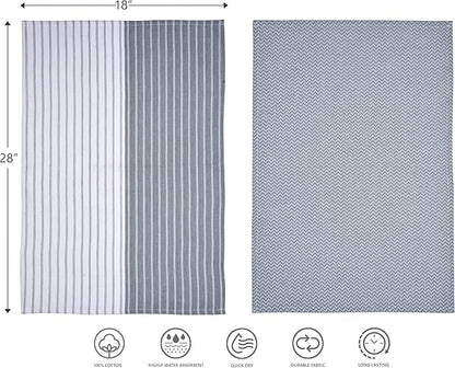 100% Cotton Kitchen Towels – Ultra Absorbent and Quick-Dry Dish Towels with Hanging Loop – Extra Large 18x28 Inches – Lint-Free, Soft and Durable – Grey (Pack of 4)
