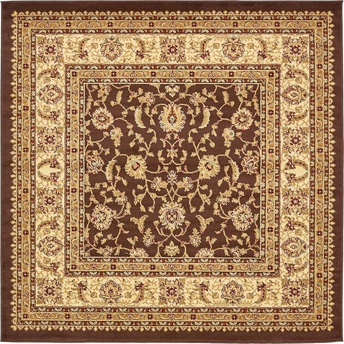 Rugs.com Aditi Collection Rug – 6' Square Brown Low Rug Perfect for Living Rooms, Kitchens, Entryways