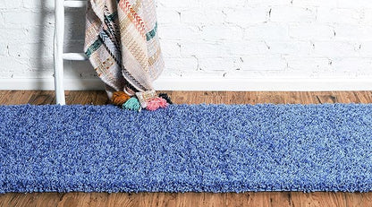 Unique Loom Solid Shag Collection Area Rug (2' 7" x 19' 8" Runner, Periwinkle Blue)