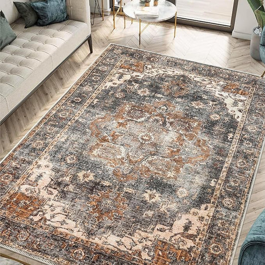 Keen Home Design 9x12 Rug - Machine Washable Area Rug with Non-Slip Backing, Ideal for Living Room, Dining Room, Bedroom - Vintage, Easy Clean, Durable, Low Pile Rug - (9' x 12')