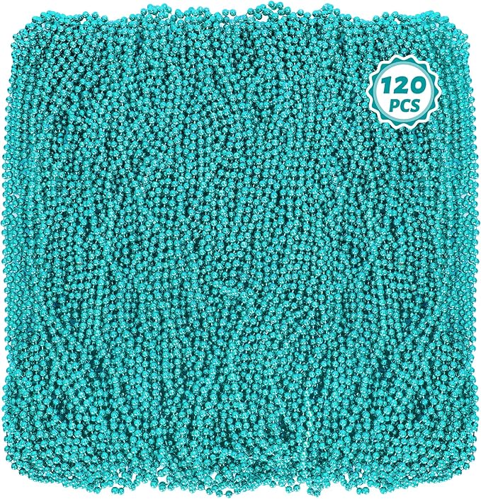 Mardi Gras Beads, 120 PCS Mardi Gras Accessories, 33" Bead Necklaces, Lakeblue Party Beads Parade Throws Bulk Women Men Party Favors for Party Parade Event Festival Pirate Birthday