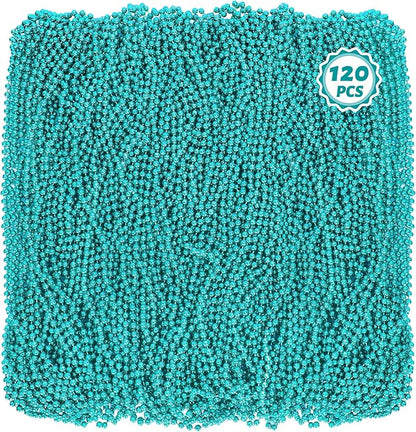 Mardi Gras Beads, 120 PCS Mardi Gras Accessories, 33" Bead Necklaces, Lakeblue Party Beads Parade Throws Bulk Women Men Party Favors for Party Parade Event Festival Pirate Birthday