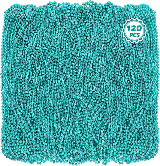 Mardi Gras Beads, 120 PCS Mardi Gras Accessories, 33" Bead Necklaces, Lakeblue Party Beads Parade Throws Bulk Women Men Party Favors for Party Parade Event Festival Pirate Birthday