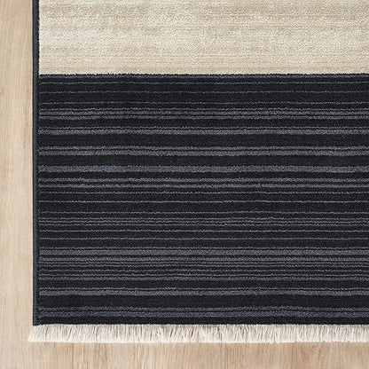 Abani Austin Collection Navy Runner Rug - 2' x 6' - Block Checkered Pattern, Non-Shedding - Easy to Clean, Durable for Hallways, Entryways & Kitchens, Pet & Kid Friendly