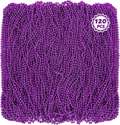 120 PCS Mardi Gras Accessories, 33" Purple Mardi Gras Beads, Party Costume Plastic Beaded Necklace, Parade Throws Bulk Party Favors for Halloween Pirate Wedding Birthday Decor