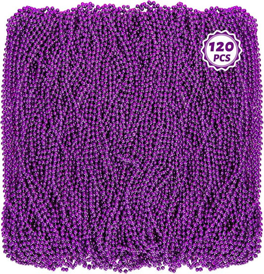 120 PCS Mardi Gras Accessories, 33" Purple Mardi Gras Beads, Party Costume Plastic Beaded Necklace, Parade Throws Bulk Party Favors for Halloween Pirate Wedding Birthday Decor