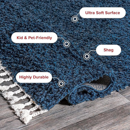 nuLOOM Neva Modern Tasseled Shag Accent Rug, 2' x 3', Blue, Rectangular, 1.55" Thick