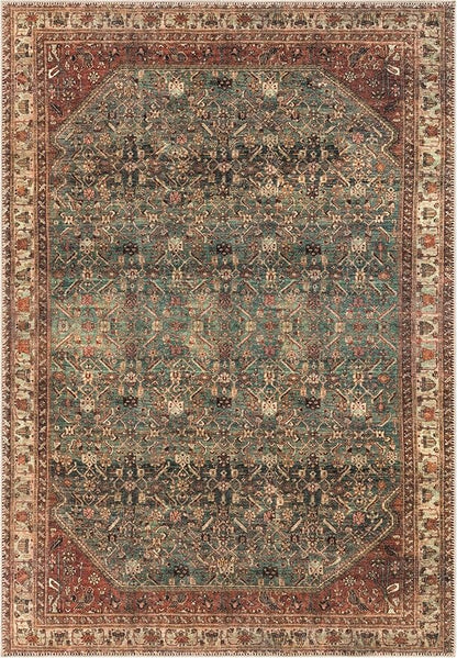 Keen Home Design 5x7 Rug - Machine Washable Area Rug with Non-Slip Backing, Ideal for Living Room, Dining Room, Bedroom - Vintage, Easy Clean, Durable, Low Pile Rug - (5' x 7')