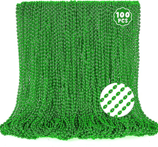 100PCS Bead Necklace, Green St Patricks Oval Beads Necklace Accessories, Mardi Gras St Patricks Xmas Necklaces, Festive Accessories for Christmas Mardi Gras St. Patricks Parade Throw Decorations