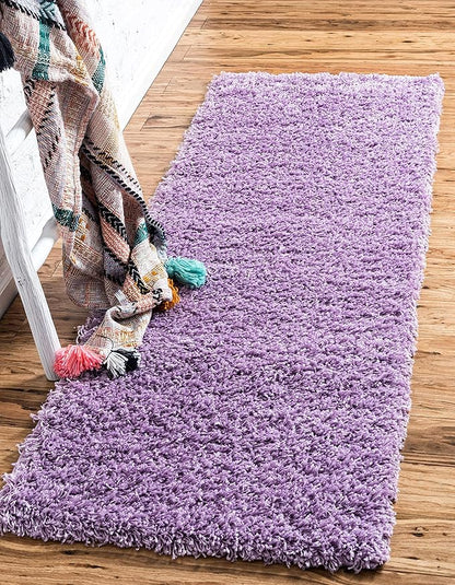 Unique Loom Solid Shag Collection Area Rug (2' 7" x 10' Runner, Lilac)