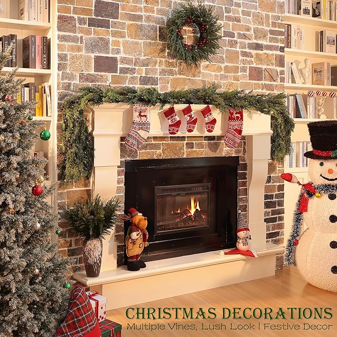 6 Feet Pre-Lit Artificial Christmas Garland with Lights -Real Touch Cedar Garland -Battery Operated -Christmas Decorations -Garland for Table, Fireplace, Mantle,Wall, Indoor Outdoor -Home Decor