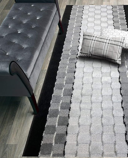 10 ft Long Non-Slip Washable Carpet Runner Rug with Rubber Backing, (26" X 10') Custom Floor Mat for Kitchen Hallway Stairs Bedroom Bathroom Entryway, Checkered Black - Grey, Your Choice of Length