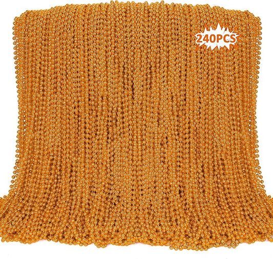 240PCS Orange Beads, Mardi Gras Bead Necklaces Party Favors, 33" Round Beads Halloween Necklaces Bulk, Festival Parade Throw Accessories for Mardi Gras Halloween Wedding Celebrations Decorations