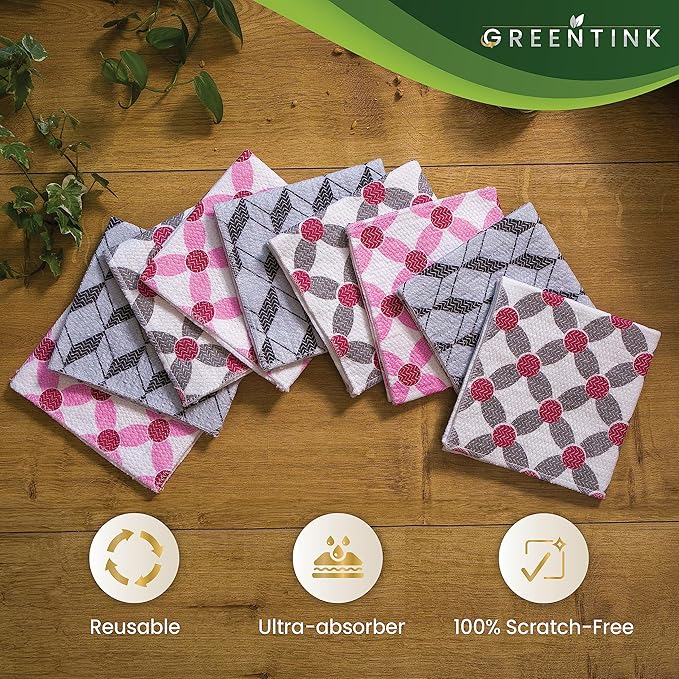 Eco-Friendly Reusable Dish Cloth Set – 24-Pk Multipurpose Kitchen Cleaning Cloth Made from Recycled Materials – Absorbent, Dish Towels & Non-Scratch Cleaning Rags, 12x12 in.