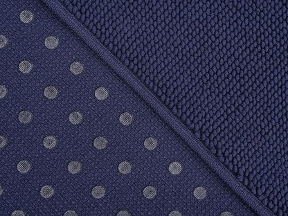 Cotton Paradise 100% Cotton Non Slip Bath Mats for Bathroom, 20x34 inch Soft Absorbent Quick Dry Machine Washable Floor Bath Mat, Navy Blue Bath Rug