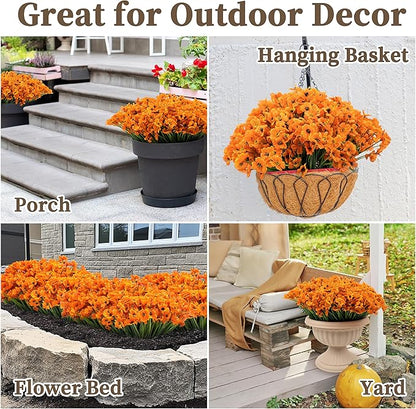 72 Bundles Artificial Mums for Outdoors/Indoors, Fake Flowers Faux Mums for Outdoor Planters, Fall Flowers Artificial for Decoration Garden Porch Window Box Home Wedding Farmhouse