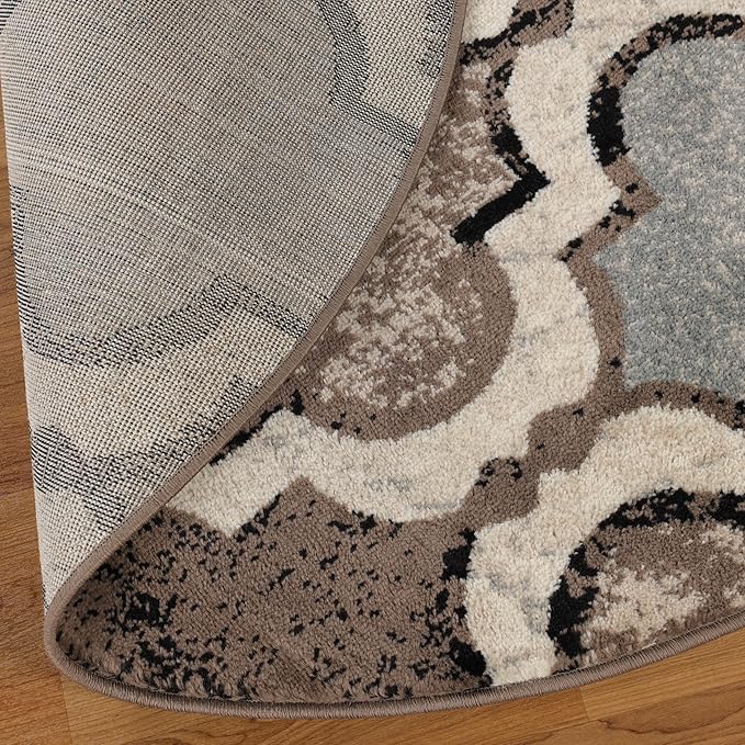 Superior Indoor Large Area Rug, Jute Backed, Perfect for Living/Dining Room, Bedroom, Office, Kitchen, Entryway, Modern Geometric Trellis Floor Decor, Viking Collection, 5' Round, Ivory