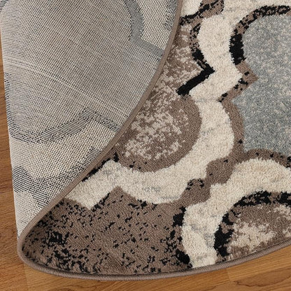 Superior Indoor Large Area Rug, Jute Backed, Perfect for Living/Dining Room, Bedroom, Office, Kitchen, Entryway, Modern Geometric Trellis Floor Decor, Viking Collection, 5' Round, Ivory