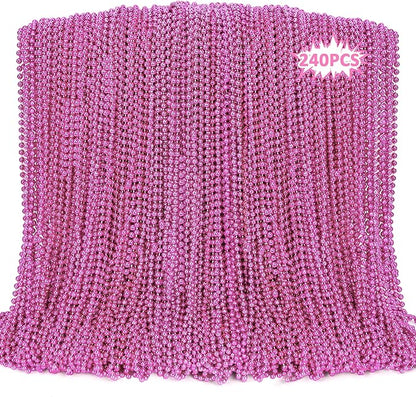 240PCS Pink Beads Necklace, 33" Breast Cancer Awareness Accessories Bulk, Mardi Gras Pink Beaded Necklace, Festival Parade Throw Accessories for Wedding Birthday Gender Reveal Party Supplies