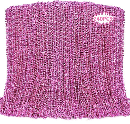 240PCS Pink Beads Necklace, 33" Breast Cancer Awareness Accessories Bulk, Mardi Gras Pink Beaded Necklace, Festival Parade Throw Accessories for Wedding Birthday Gender Reveal Party Supplies