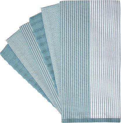 Premium Kitchen Towels (20”x 28”, 6 Pack) | Large Cotton Dish Towels | Flat & Terry Highly Absorbent Kitchen Linen Set with Hanging Loop | Aqua