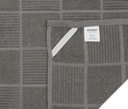 AMOUR INFINI Kitchen Towels Pack of 4 Absorbent, Quick Drying Premium Terry Cotton Dish Towel with Hanging Loop 16x28 Inch Hand & Tea Towels (L.Grey)