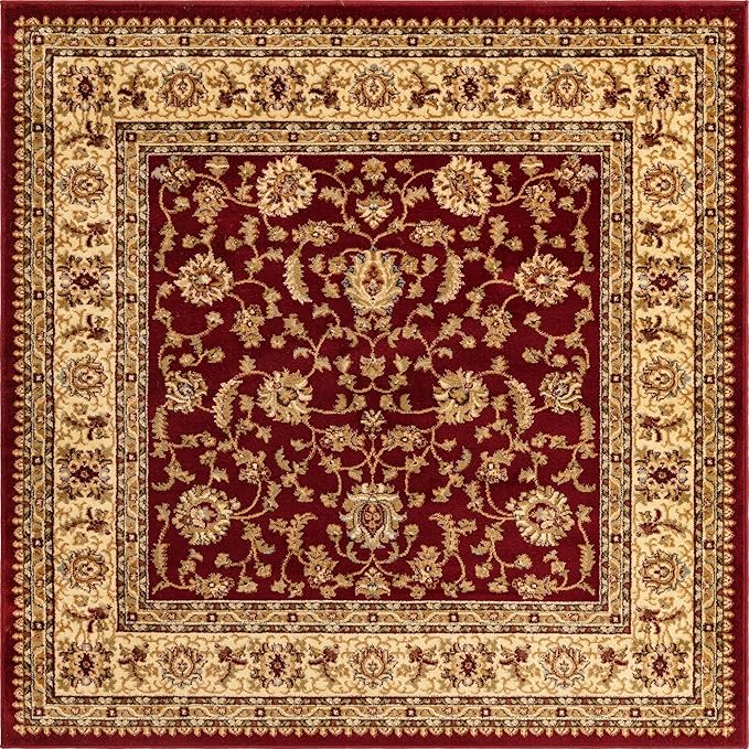 Rugs.com Aditi Collection Rug – 6' Square Red Low Rug Perfect for Living Rooms, Kitchens, Entryways