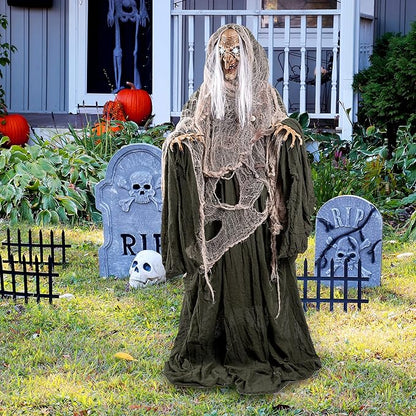JOYIN 65" Halloween Animatronics Witch Decorations Outdoor with LED Eyes and Creepy Sound, Scary Life Size Animated Decor for Haunted House Lawn Yard