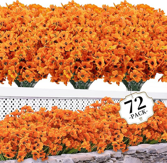 72 Bundles Artificial Mums for Outdoors/Indoors, Fake Flowers Faux Mums for Outdoor Planters, Fall Flowers Artificial for Decoration Garden Porch Window Box Home Wedding Farmhouse