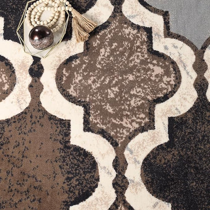 Superior Indoor Area Rug, Plush Carpet Cover, Perfect for Kids or Pets, Hallway, Entryway, Living Room, Dining, Bedroom, Office, Kitchen, Modern Geometric Trellis, Viking Collection, 12' x 18', Ivory