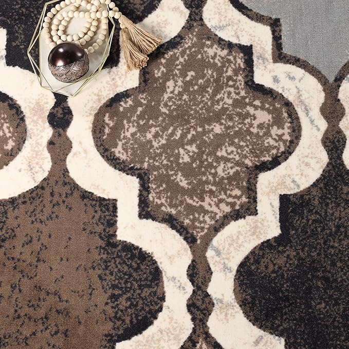 Superior Indoor Large Area Rug, Sturdy Foam Backed, Perfect for Living/Dining Room, Bedroom, Office, Kitchen, Entryway, Modern Geometric Trellis Floor Decor, Viking Collection, 10' x 14', Ivory