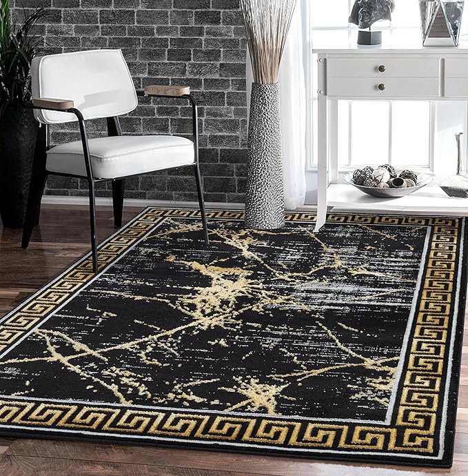 GLORY RUGS Area Rugs Marble 4x5 Black Gold Carpet Modern Abstract Rug Living Room Dining Bedroom Rug