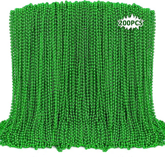 St Patricks Day Necklaces, 200PCS Green Beads Necklaces Decorations, 33" Saint Patricks Day Mardi Gras Xmas Necklace Party Favor, Green Mardi Gras Beads Bulk for Wedding Birthday Holiday Parade Throw