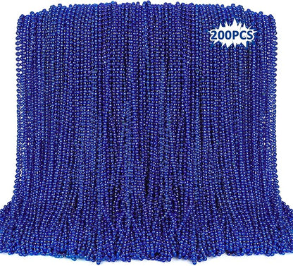 200PCS Blue Beads, 4th of July Blue Beaded Necklaces Stuff, 33" Mardi Gras Necklace Costume Bulk, Parade Throw Party Accessories for Fourth of July Wedding Birthday Events Supplies Decorations