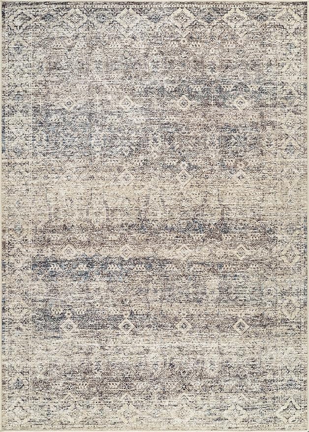 Bloom Rugs Caria Washable Non-Slip 5x7 Rug - Beige Brown/Teal Traditional Area Rug for Living Room, Bedroom, Dining Room, and Kitchen - Exact Size: 5' x 7'