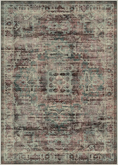GENIMO Machine Washable 9x12 Area Rugs for Living Room, Non Slip Vintage Rugs, Low Pile Lightweight Chenille Print Rug for Bedroom, Dining Room, Home Office, Dark Scarlet