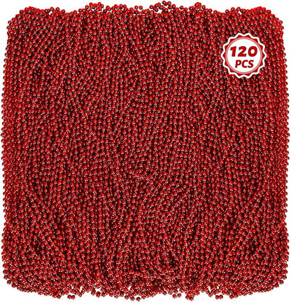 120PCS Bead Necklace, Red Mardi Gras Beads, 33 IN Mardi Gras Accessories, Party Costume Beads Parade Throws Bulk for Christmas Pirate Wedding Party Favors Supplies Decoration