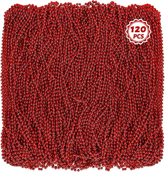 120PCS Bead Necklace, Red Mardi Gras Beads, 33 IN Mardi Gras Accessories, Party Costume Beads Parade Throws Bulk for Christmas Pirate Wedding Party Favors Supplies Decoration