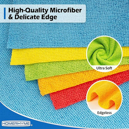 HOMERHYME Microfiber Cleaning Cloth, 100 Pack Cleaning Rags Microfiber Towel Bulk Absorbent Lint-Free Wash Cloths, All-Purpose Towels for Cars, Shop, Automotive, Garage, Home and Kitchen 11.5"*11.5"