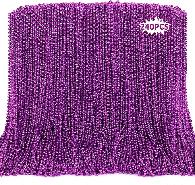 240PCS Purple Beads, Purple Beads Necklace Accessories, 33" Mardi Gras Halloween Necklaces Throw Accessories, Mardi Gras Wedding Birthday Celebrations Party Parade Decorations Bulk