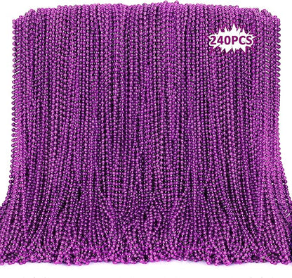 240PCS Purple Beads, Purple Beads Necklace Accessories, 33" Mardi Gras Halloween Necklaces Throw Accessories, Mardi Gras Wedding Birthday Celebrations Party Parade Decorations Bulk