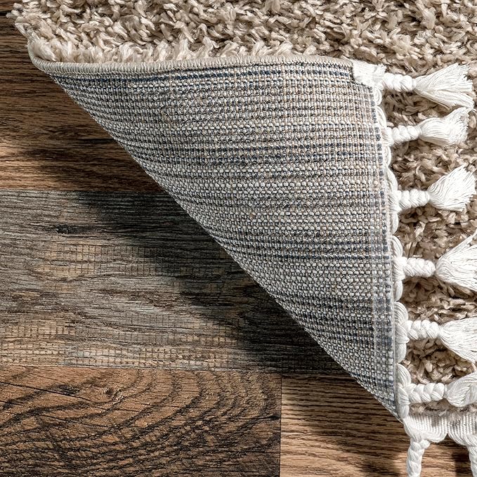 Nuloom Neva Beige/Ivory, 7'10" x 10'10", Modern, Shag, Tasseled, Soft and Cozy, High Traffic, Stain Resistant, Easy Clean, Durable Area Rug for Bedroom, Living Room, Dining Space, Den, Foyer, Entryway